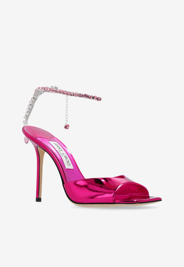 Jimmy Choo Saeda 100 Metallic Leather Sandals Fuchsia SAEDA SANDAL 100 BAQ-FUCHSIA LIGHT ROSE