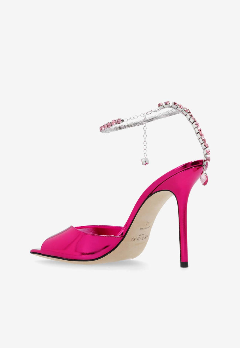 Jimmy Choo Saeda 100 Metallic Leather Sandals Fuchsia SAEDA SANDAL 100 BAQ-FUCHSIA LIGHT ROSE