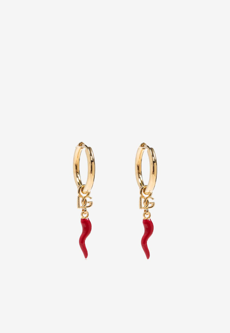 Dolce & Gabbana Horn-Charm Drop Hoop Earrings Gold WEQ6C2 W1111-ZOO00