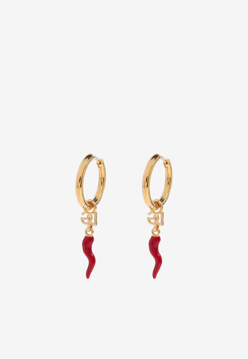 Dolce & Gabbana Horn-Charm Drop Hoop Earrings Gold WEQ6C2 W1111-ZOO00