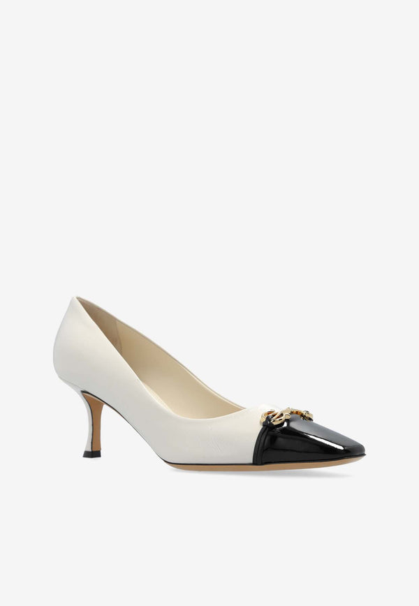 Salvatore Ferragamo Bria 60 Cap-Toe Pumps in Calf Leather Cream 01I223 BRIA 60 774956-MASCARPONE