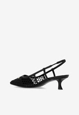 Salvatore Ferragamo Klizia 40 Vara Chain Slingback Mesh Pumps Black 01I154 KLIZIA 40 NT 774805-RETE NERO GROS PR NERO