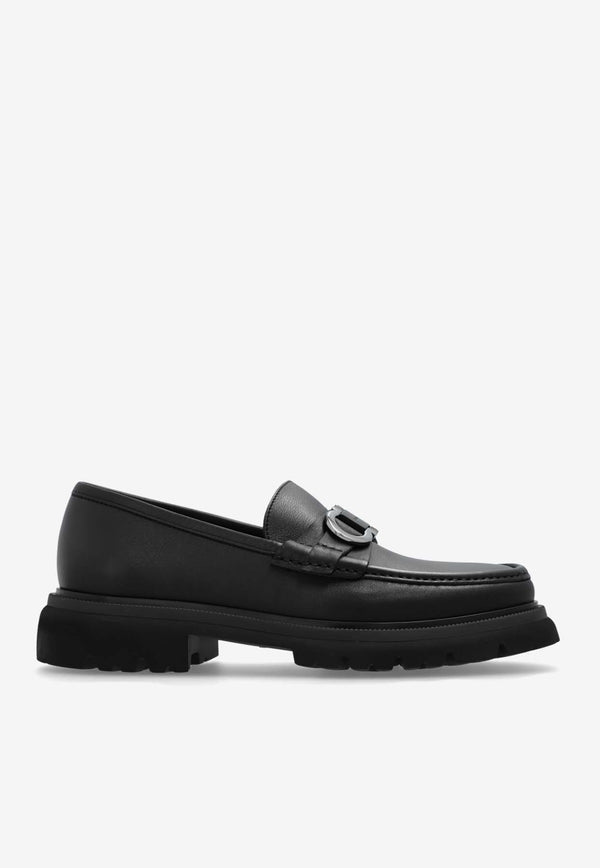 Salvatore Ferragamo Cocoon Leather Saddle Loafers 028249 COCOON 773850-NERO