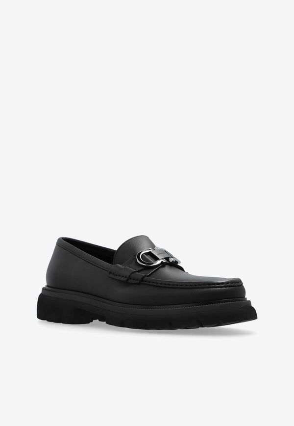 Salvatore Ferragamo Cocoon Leather Saddle Loafers 028249 COCOON 773850-NERO