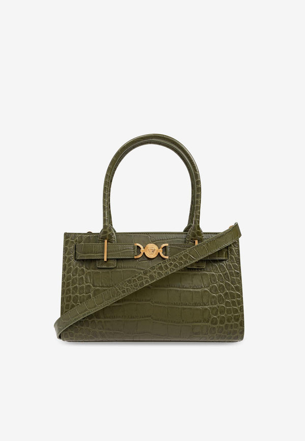 Versace Medusa 95 Croc-Embossed Leather Tote Bag Green 1013168 1A08724-1GM1V