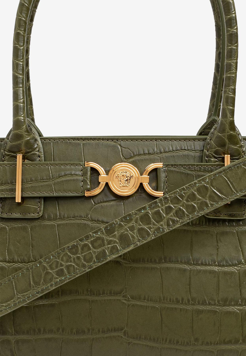 Versace Medusa 95 Croc-Embossed Leather Tote Bag Green 1013168 1A08724-1GM1V