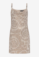 Versace Crystal Barocco Mini Dress Beige 1016407 1A11744-1KF90