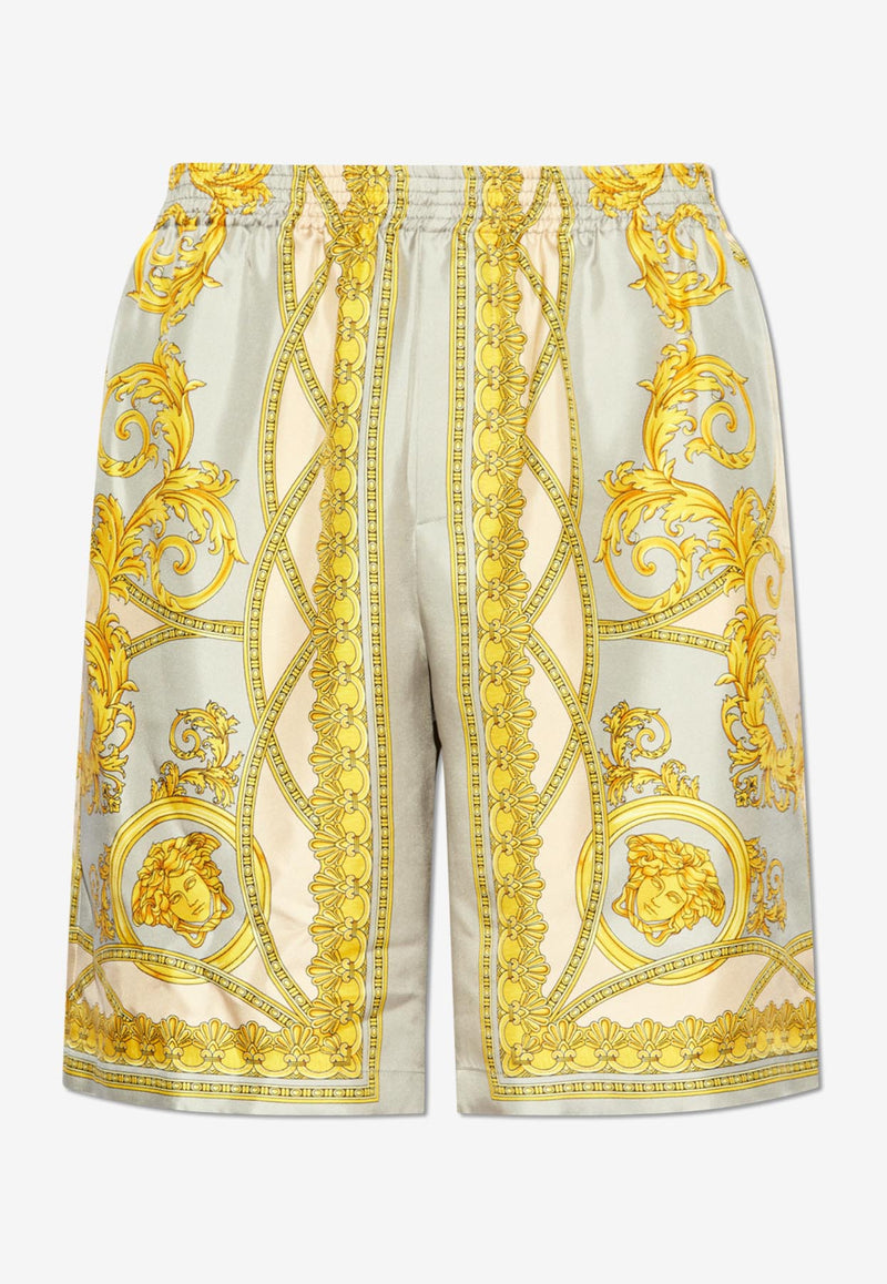 Versace La Coupe Des Dieux Print Silk Shorts Beige 1002476 1A11391-5E350