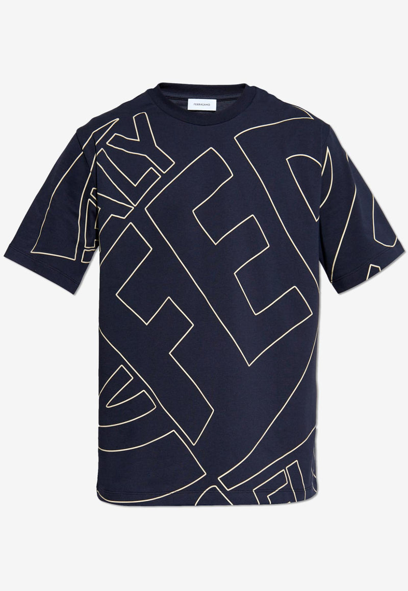 Salvatore Ferragamo Graphic Print T-shirt Navy 122456 H 776716-NEW NAVY