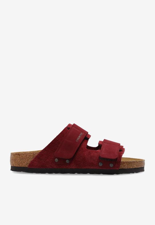 Birkenstock Uji Double-Strap Suede Slides Bordeaux 1028339 0-ZINFANDEL