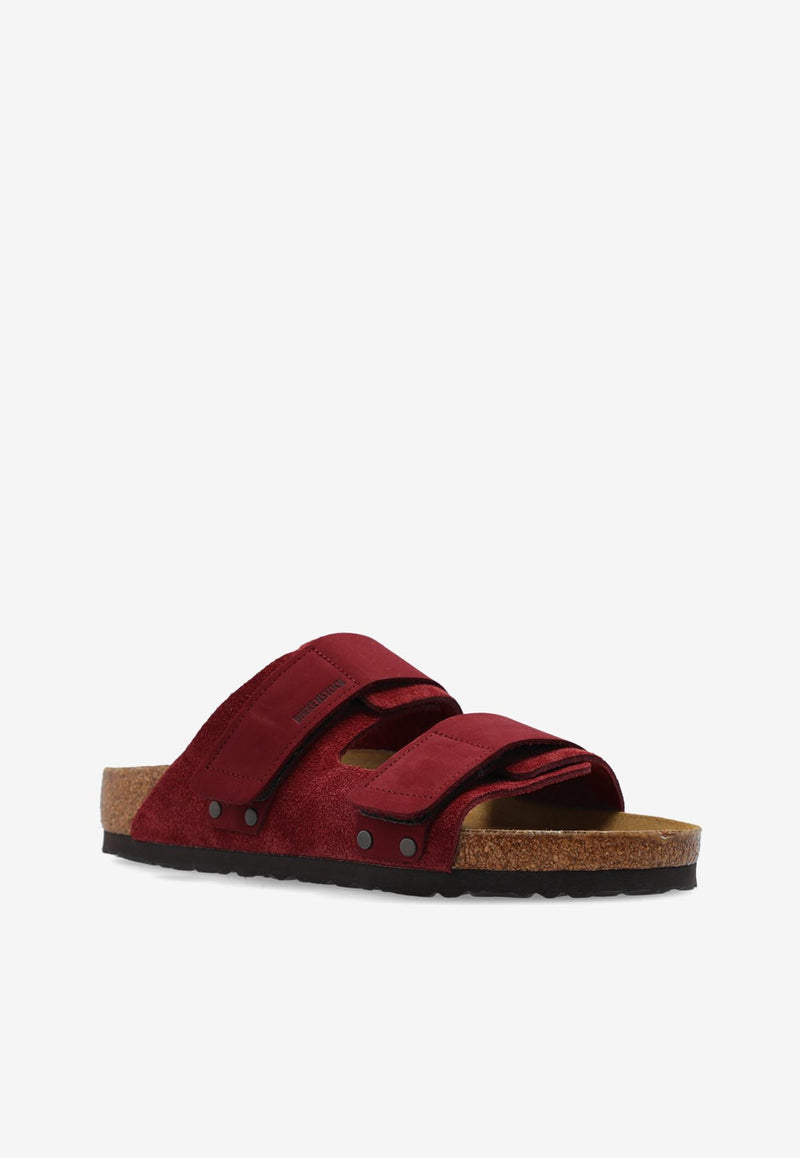 Birkenstock Uji Double-Strap Suede Slides Bordeaux 1028339 0-ZINFANDEL