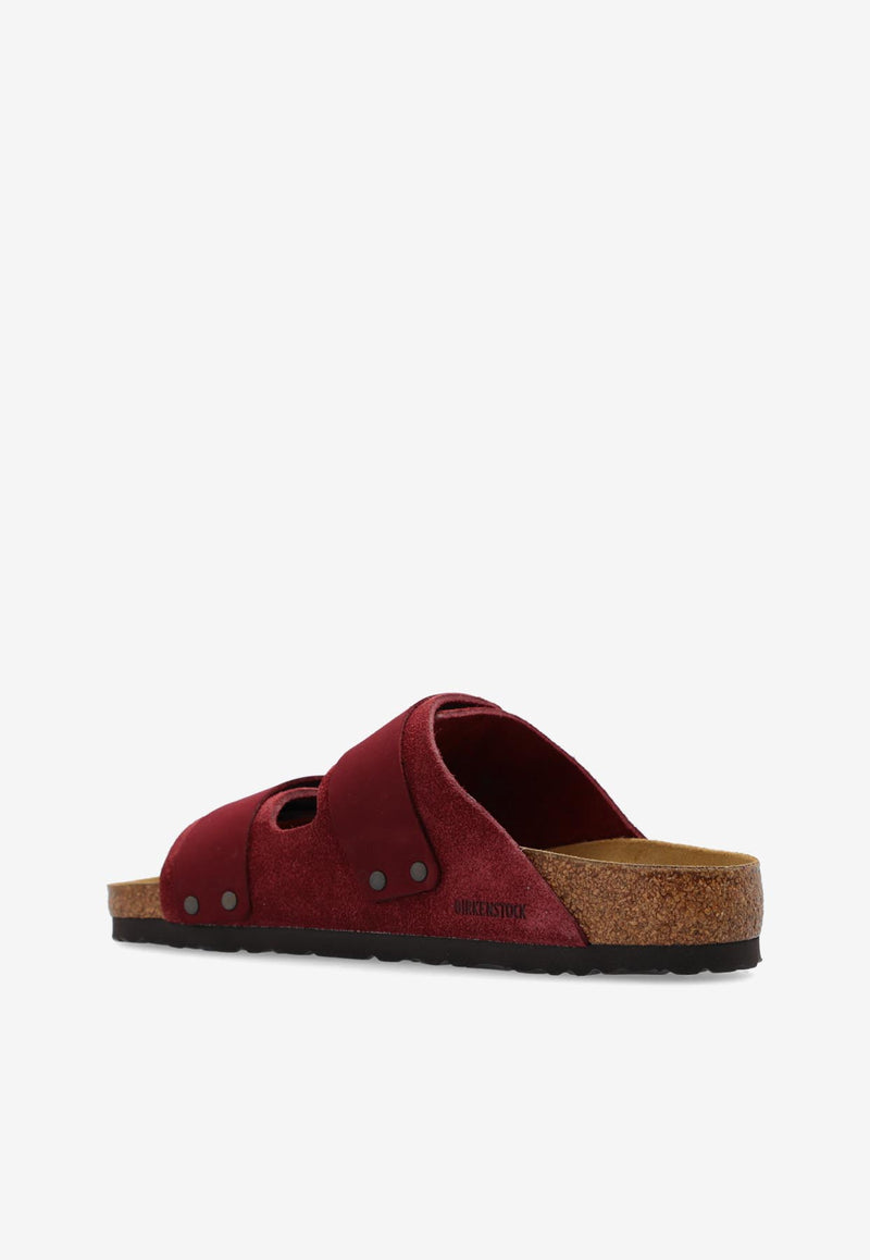 Birkenstock Uji Double-Strap Suede Slides Bordeaux 1028339 0-ZINFANDEL