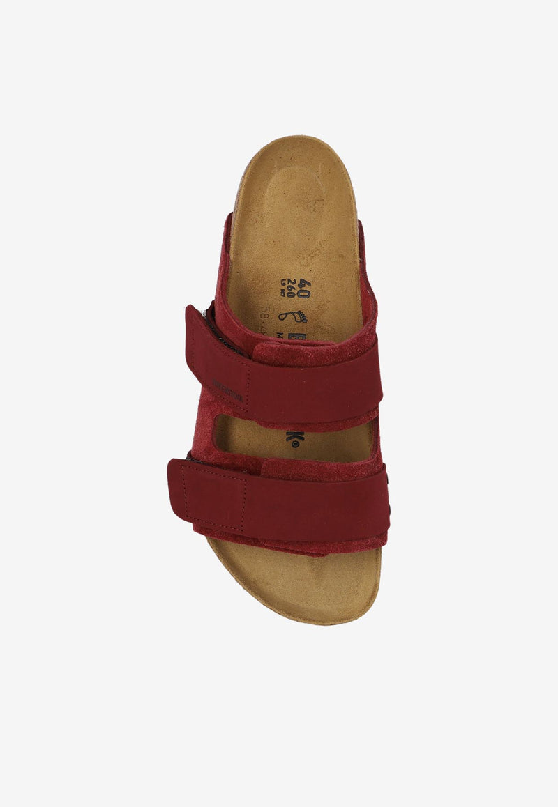 Birkenstock Uji Double-Strap Suede Slides Bordeaux 1028339 0-ZINFANDEL