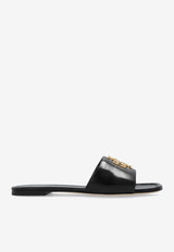 Tory Burch Eleanor Logo Plaque Flat Sandals Black 157966 0-006