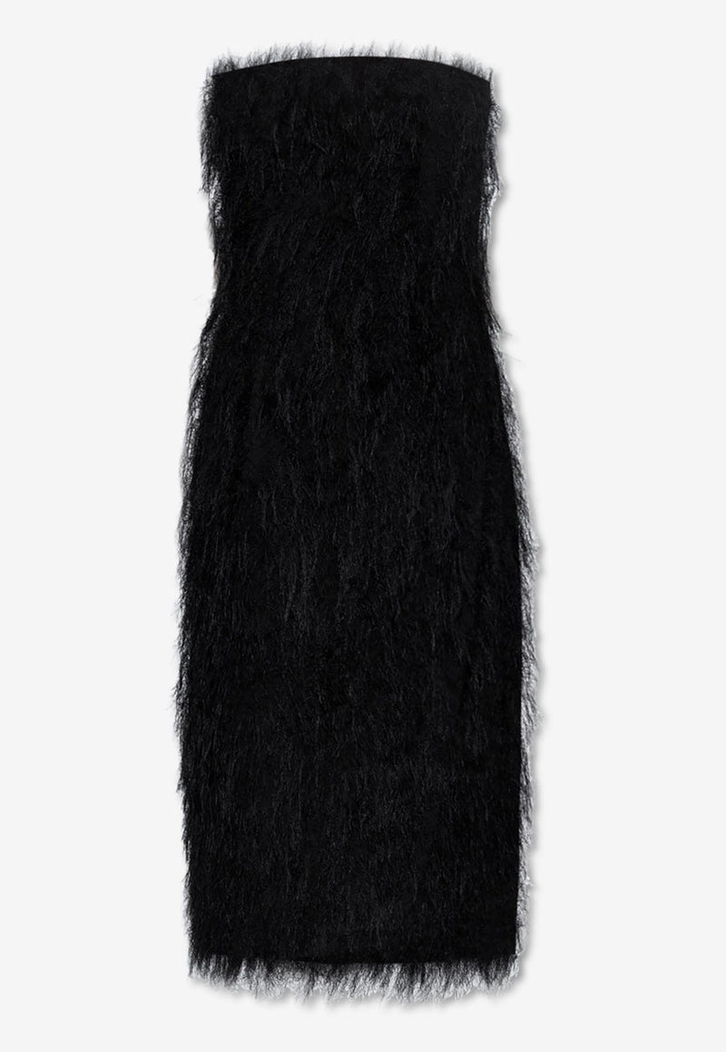 Salvatore Ferragamo Fringed Strapless Midi Dress Black 13F712 A 775670-NERO