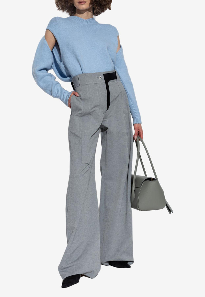 Salvatore Ferragamo Tailored Canvas Palazzo Pants Gray 13F981 P 775876-SALEPEPE