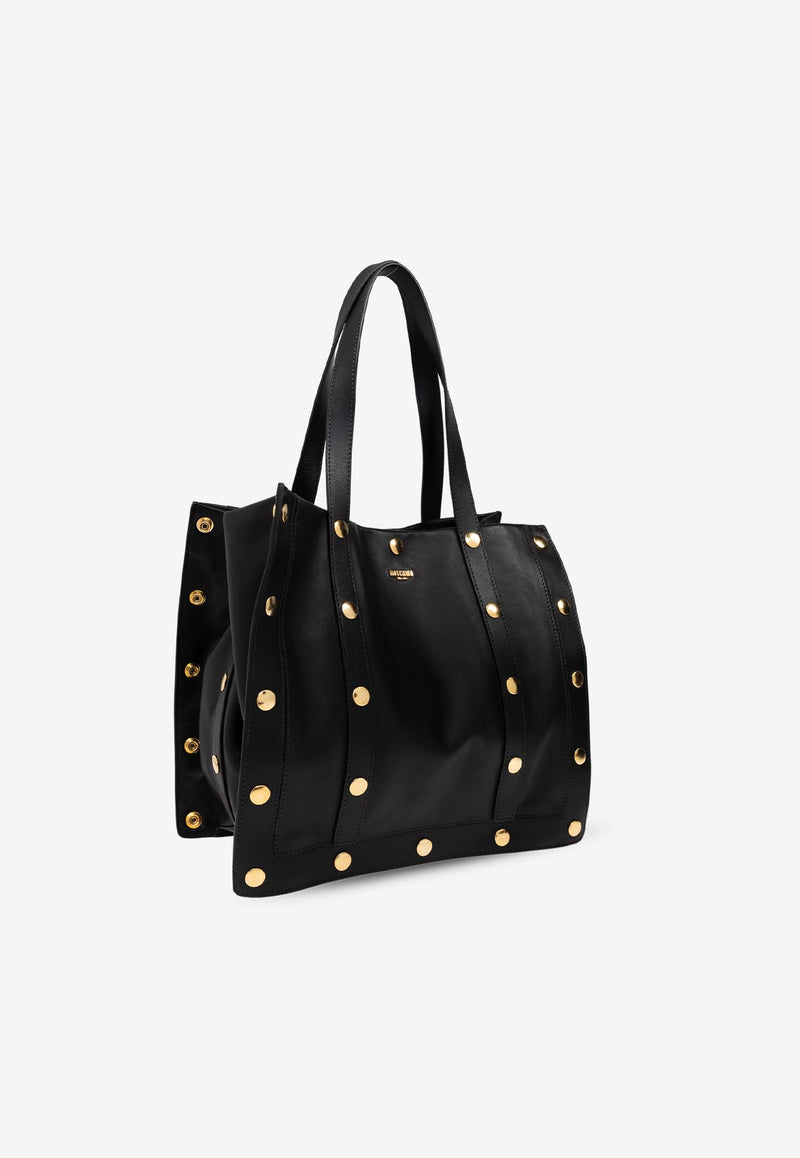 Moschino Large Studded Leather Tote Bag Black 2427 A7329 8008-0555