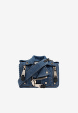 Moschino Biker Denim Shoulder Bag Blue 2427 A7357 8218-0295