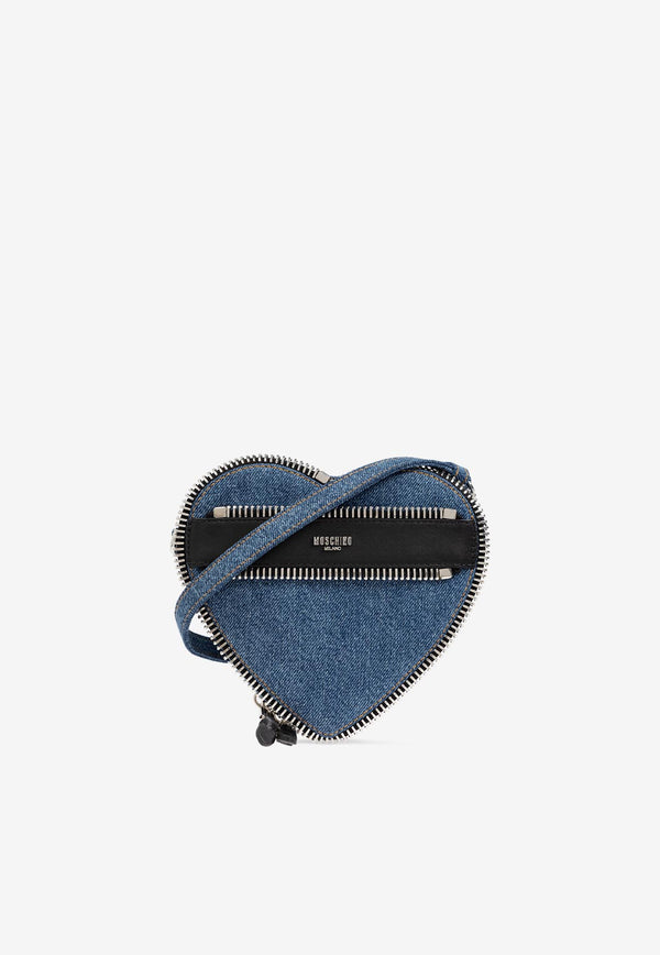 Moschino Denim Heart-Shaped Rider Shoulder Bag Blue 2427 A7364 8218-1295