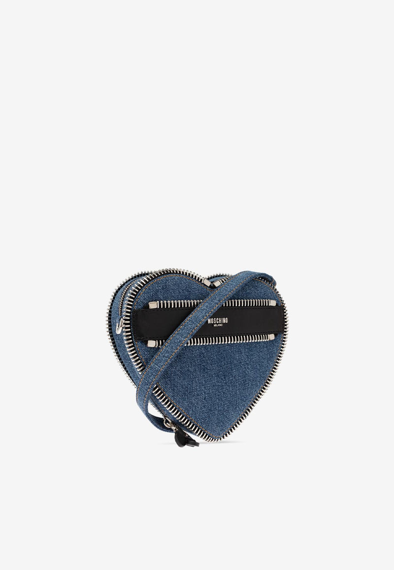 Moschino Denim Heart-Shaped Rider Shoulder Bag Blue 2427 A7364 8218-1295