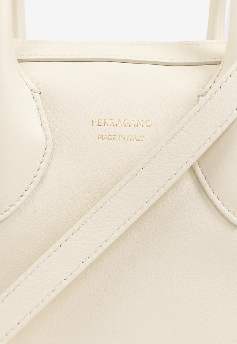 Salvatore Ferragamo Medium Star Calf Leather Top Handle Bag Cream 218958 STAR TH 774832-MASCARPONE