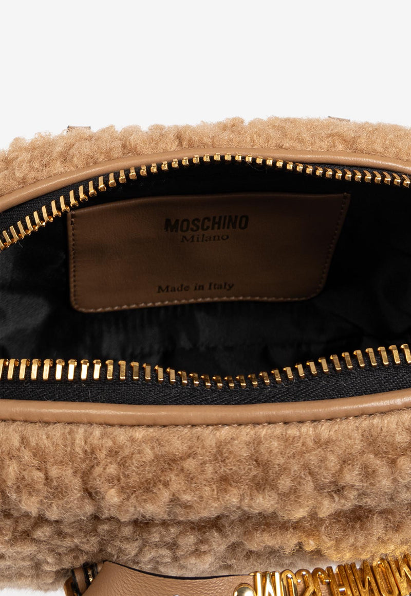 Moschino Small Logo Plaque Shearling Top Handle Bag Beige 2427 A7370 8222-0087