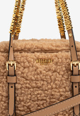 Moschino Small Logo Plaque Shearling Top Handle Bag Beige 2427 A7370 8222-0087