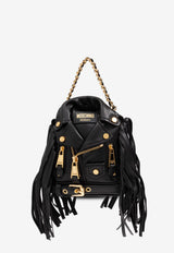 Moschino Biker Fringed Leather Backpack Black 2427 A7611 8002-1555