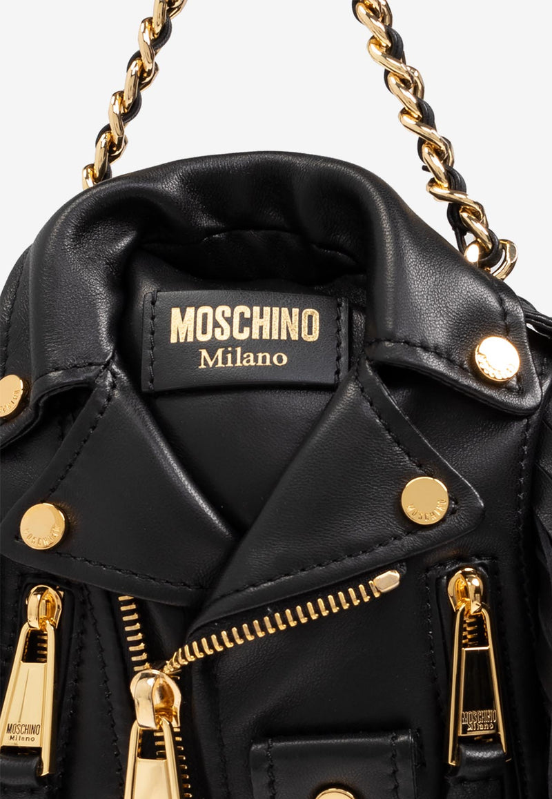 Moschino Biker Fringed Leather Backpack Black 2427 A7611 8002-1555