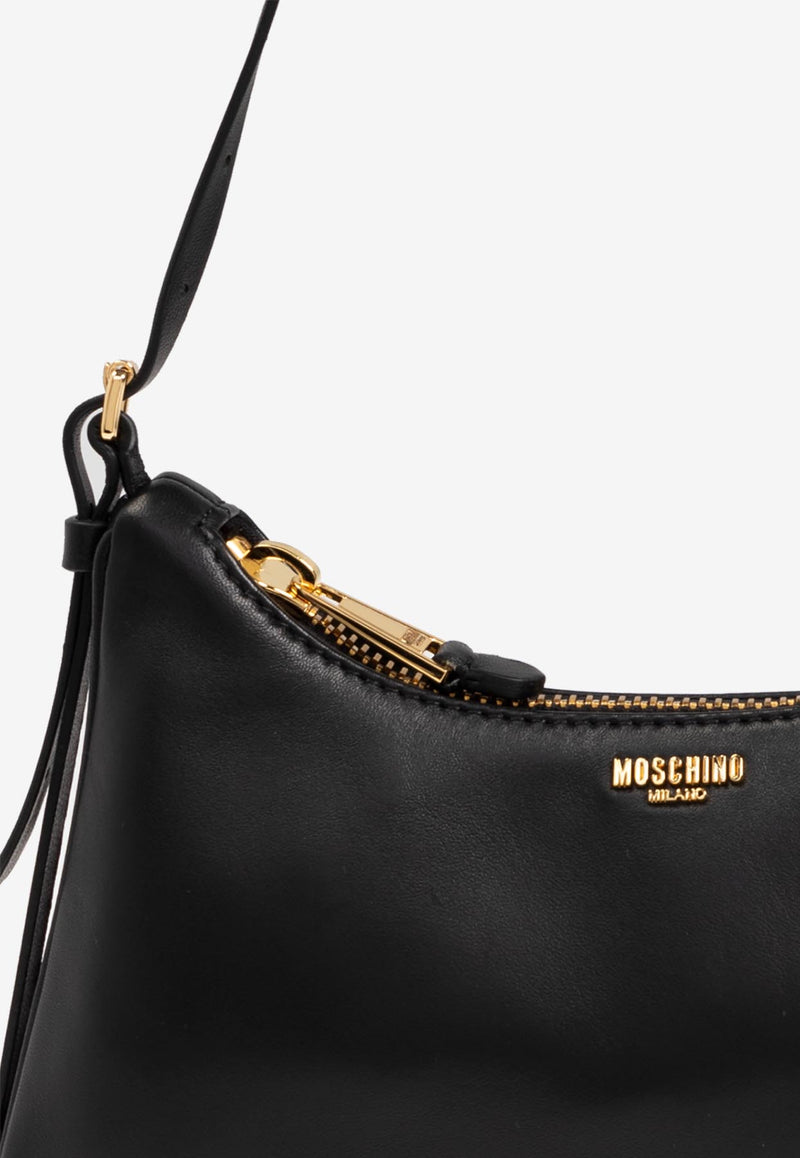 Moschino Small Logo Plaque Leather Shoulder Bag Black 2427 A7320 8002-1555