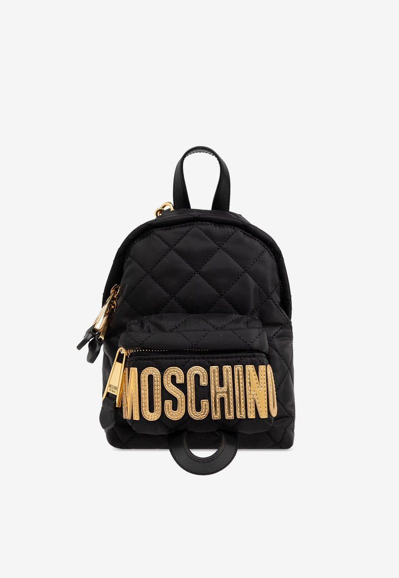 Moschino Logo Patch Quilted Backpack Black 2427 B7609 8201-2555