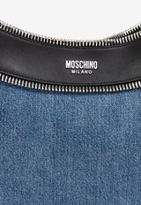 Moschino Zip-Trim Denim Shoulder Bag Blue 2427 A7363 8218-1295