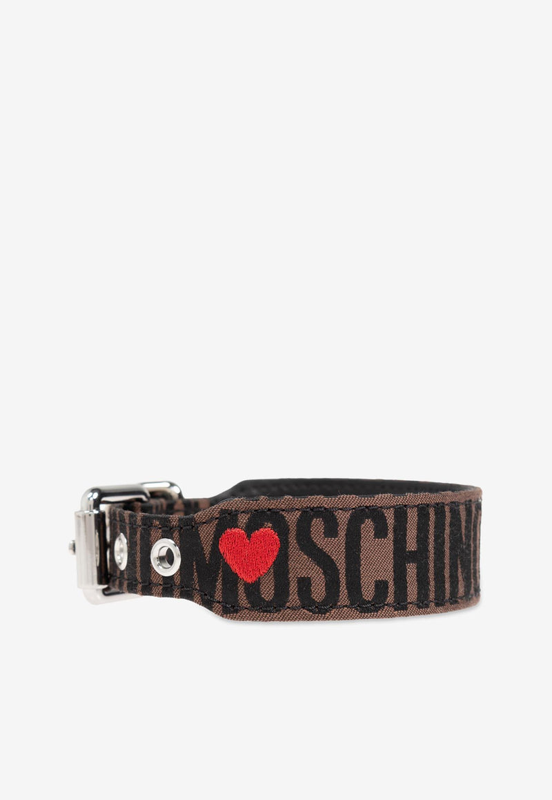 Moschino Logo Jacquard Buckled Dog Collar Brown 2428M A7720 8318-1103