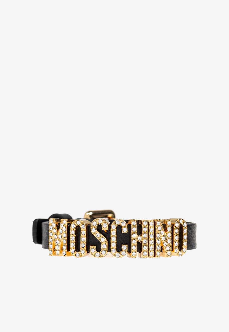 Moschino Crystal Logo Leather Bracelet Black 2427 A7765 8008-2555