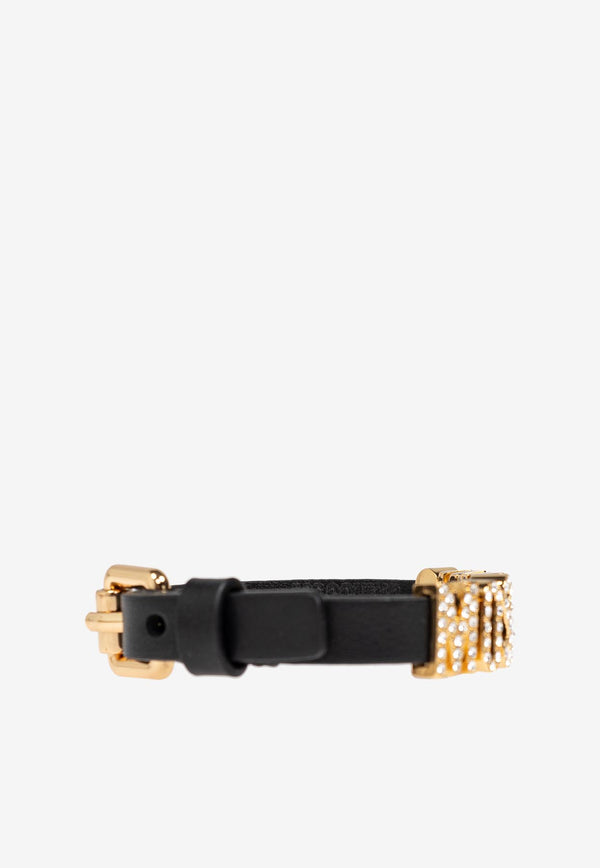 Moschino Crystal Logo Leather Bracelet Black 2427 A7765 8008-2555