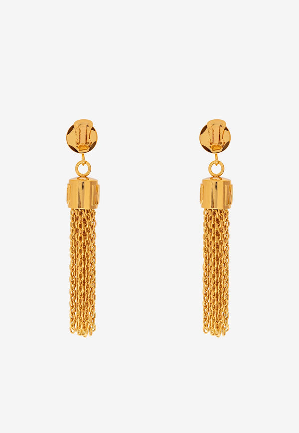 Moschino Logo Embossed Dangling Clip-On Earrings Gold 24271 A9146 8485-0606