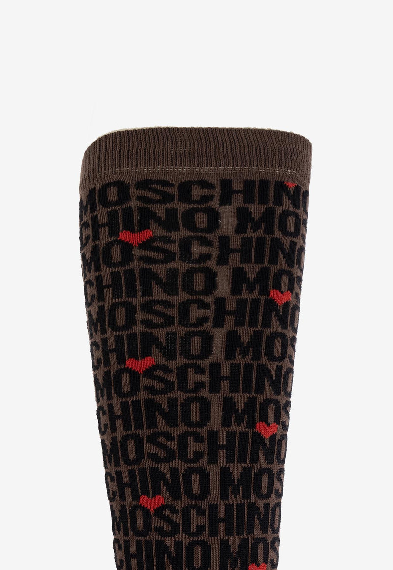 Moschino Logo Jacquard Long Socks Brown 2428M A3402 8203-1103