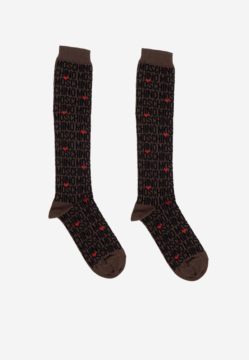 Moschino Logo Jacquard Long Socks Brown 2428M A3402 8203-1103