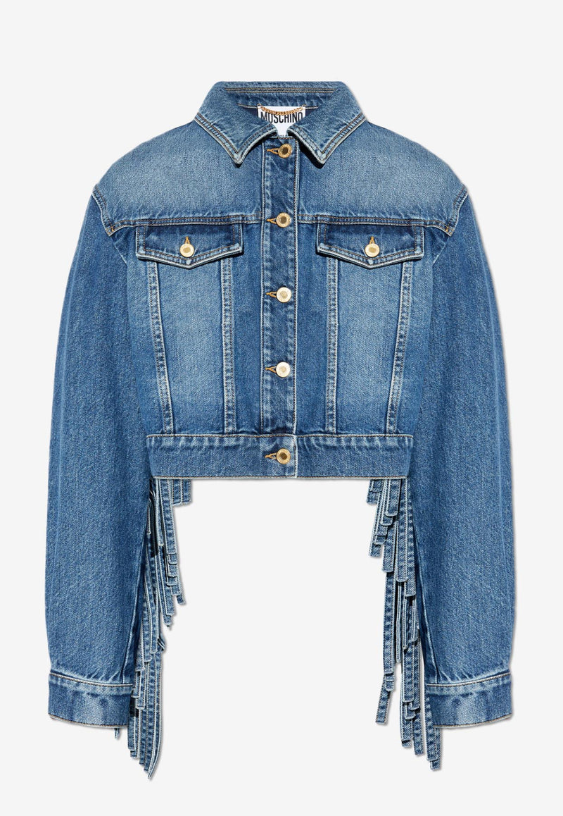 Moschino Fringed Cropped Denim Jacket Blue 242E A0518 5522-0295