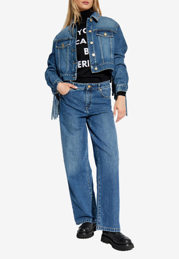 Moschino Fringed Cropped Denim Jacket Blue 242E A0518 5522-0295