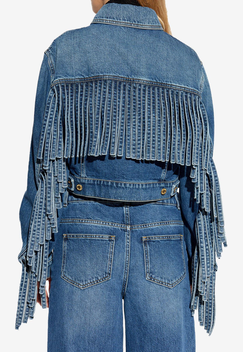 Moschino Fringed Cropped Denim Jacket Blue 242E A0518 5522-0295