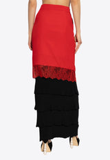 Moschino Lace-Trimmed Tiered Maxi Skirt Red 242D A0106 5433-2115