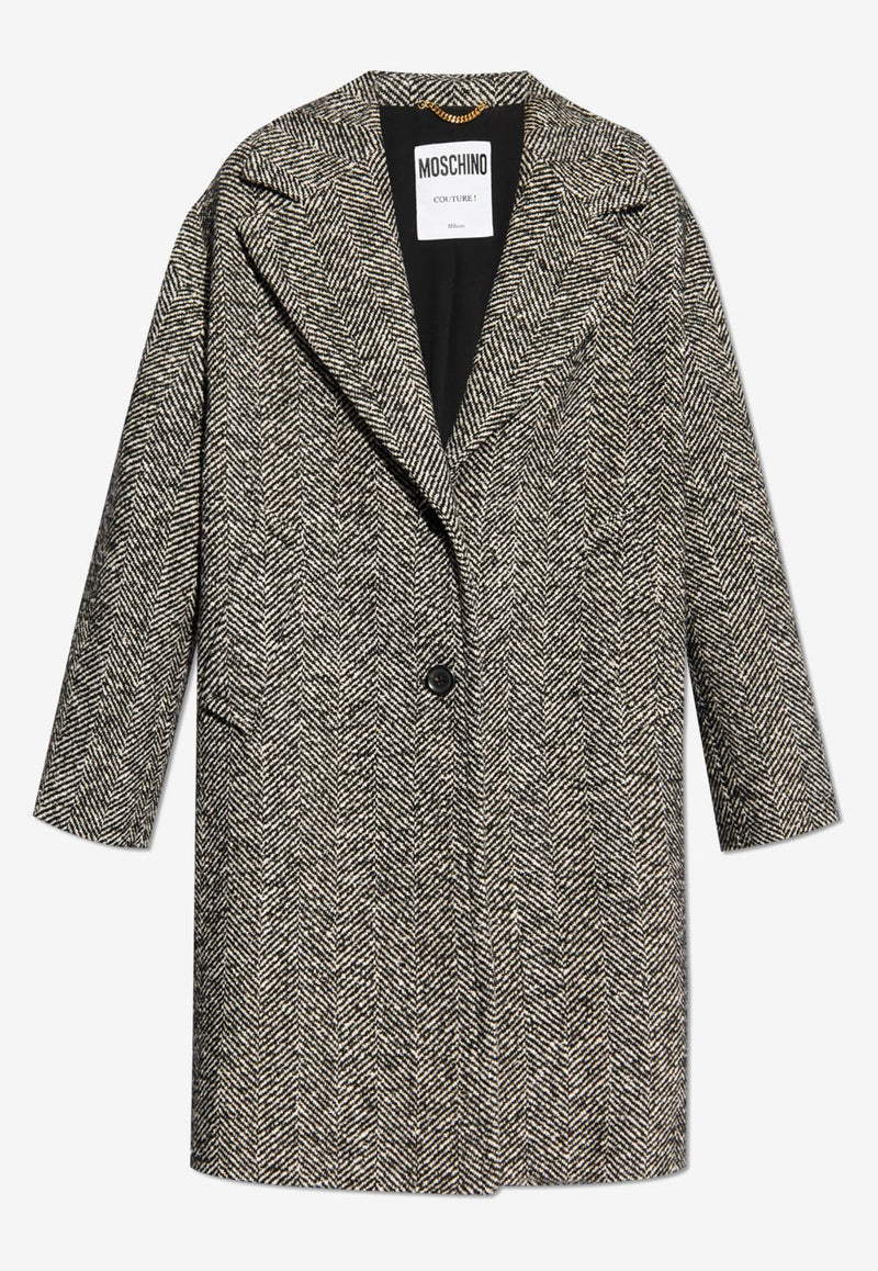 Moschino Single-Breasted Herringbone Coat Gray 242E A0608 5513-1555