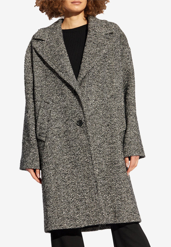 Moschino Single-Breasted Herringbone Coat Gray 242E A0608 5513-1555