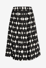 Moschino Heart Print Pleated Midi Skirt Black 242E J0107 5553-1555