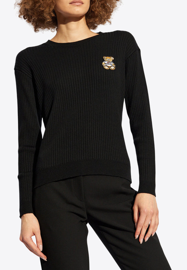 Moschino Teddy Bear Patch Ribbed Sweater Black 242E V0929 5500-0555