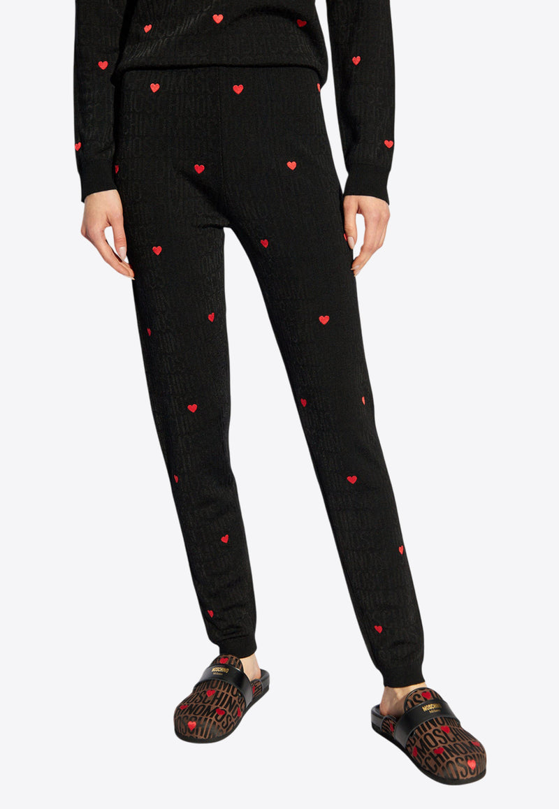 Moschino Heart Print Wool Leggings Black 242EM A0380 7700-1555