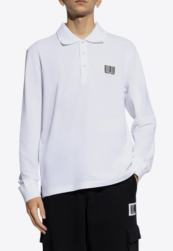 Moschino Barcode Patch Long-Sleeved Polo T-shirt White 242ZZ A1602 5242-0001