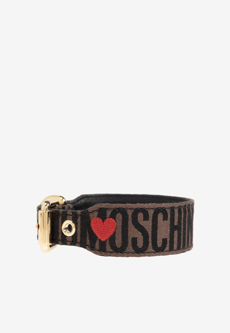 Moschino Logo Jacquard Buckled Dog Collar Brown 2428M A7720 8318-2103