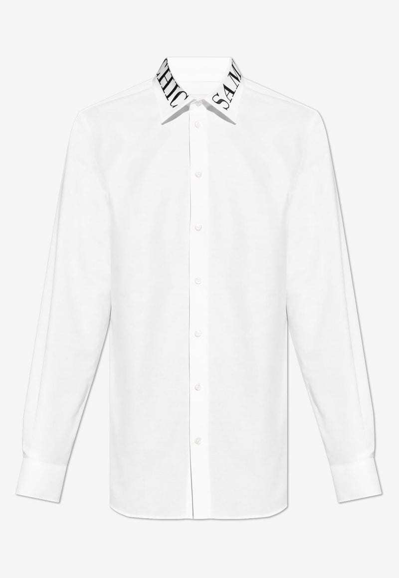 Moschino Slogan Embroidered Button-Up Shirt White 242ZZ J0215 5232-1001